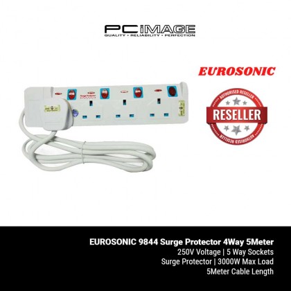 EUROSONIC 9844 Multiple Trailing Socket Neon&Surge Protector 4Way 5Meter