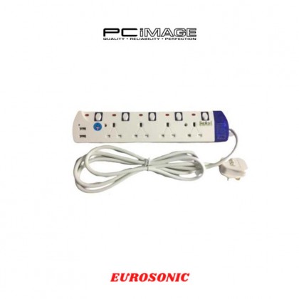 EUROSAFE 8516 4-Way 2Meter with 2Usb Port Surge Protector