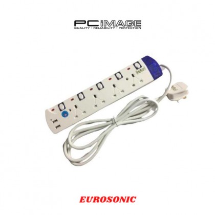 EUROSAFE 8516 4-Way 2Meter with 2Usb Port Surge Protector