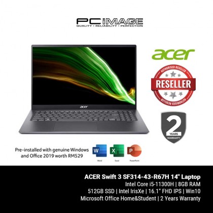 ACER Swift 3 SF316-51-55XB 16.1" Laptop - Steel Grey (i5-11300H, 8GB, 512GB, Intel, Win10, OfficeH&S) + FREE BUNDLE* - LIMITED STOCK, CONTACT US BEFORE PURCHASE
