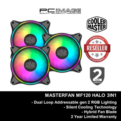 COOLER MASTER MASTERFAN MF120R HALO 3 IN 1 RGB LIGHTNING FAN WITH CONTROLLER