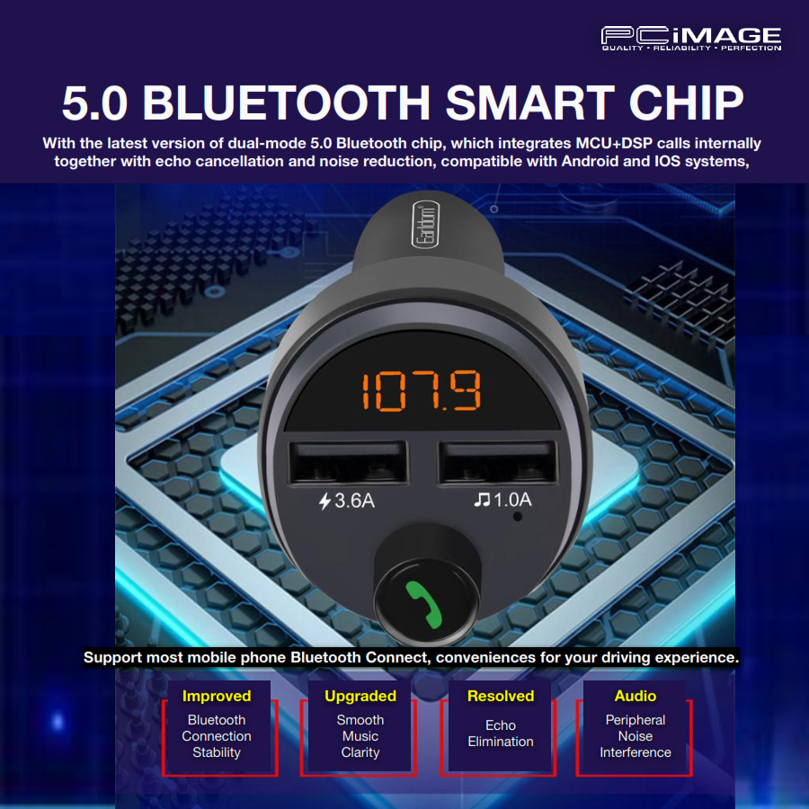 EARLDOM ETM42 Bluetooth V5.0 Car FM Transmitter with Dual USB Ports 3