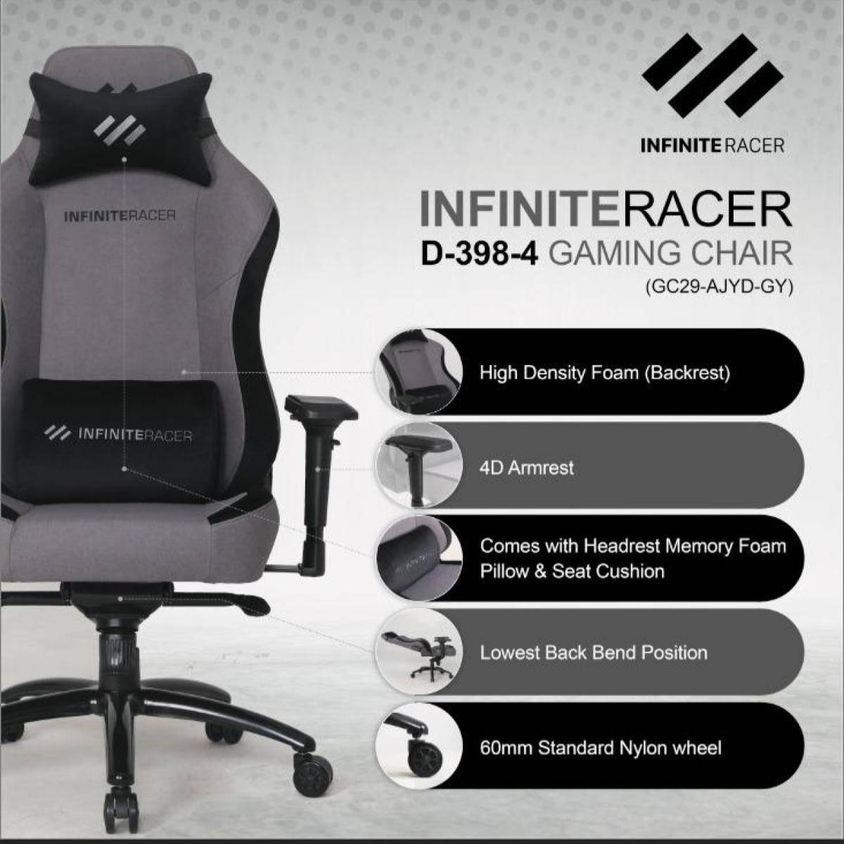 INFINITE RACER SPINEFIX GEN 2 SERIES D3984 Gaming Chair 4D Armrest