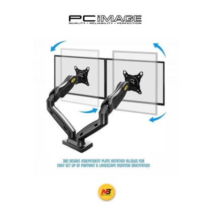NB NORTH BAYOU F160 DUAL MONITOR ARM GAS-STRUT FLEXI MOUNT 360 DEGREE ROTATABLE FOR 17" - 27", UP TO 9KG