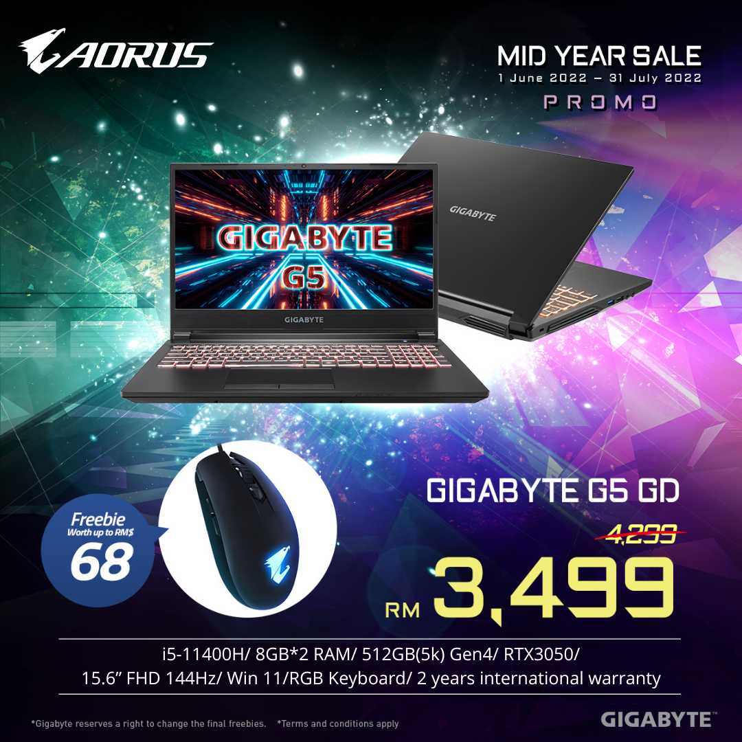GIGABYTE G5 GD51S1123SO 15.6" 144Hz Gaming Laptop PC Image
