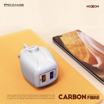 MOXOM MX-HC45 Carbon Fibre Home Charger 2 USB 2.4A & QC3.0 with Micro Cable Black