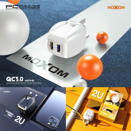 MOXOM MX-HC45 Carbon Fibre Home Charger 2 USB 2.4A & QC3.0 with Micro Cable Black