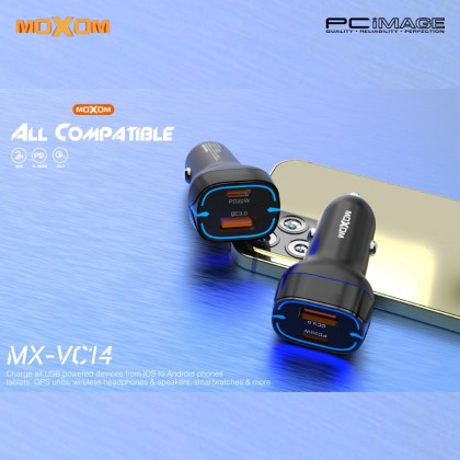 MOXOM MX-VC14 Bulelight PD + QC3.0 Car Charger 20W Black