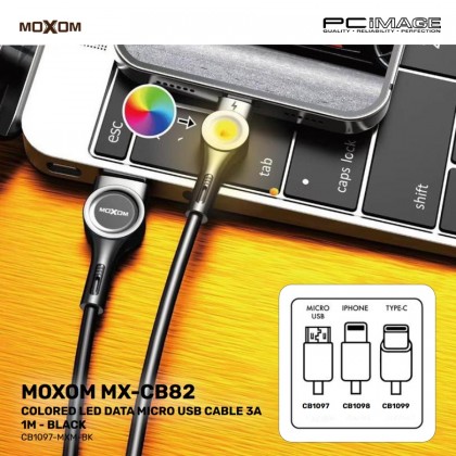 MOXOM MX-CB82 Colored LED Data Cable 3A 1M Black