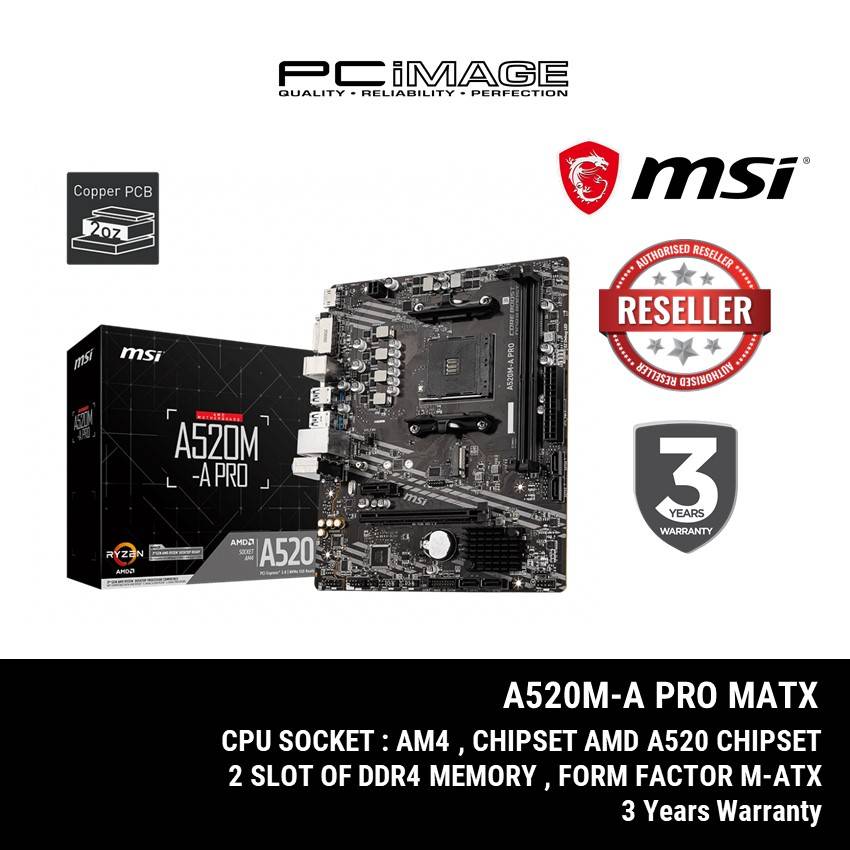 Msi Socket Am4 A520m A Pro Matx Motherboard Pc Image Malaysia Msi Socket Am4 A520m A Pro Matx Motherboard Pc Image Malaysia