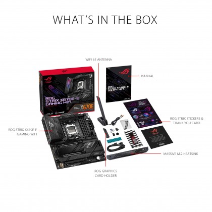 ASUS ROG Strix X670E-E Gaming WiFi AMD X670 (Ryzen AM5) ATX motherboard, DDR5 support, PCIe® 5.0, WiFi 6E ASUS ROG Strix X670E-E Gaming WiFi AMD X670 (Ryzen AM5) ATX motherboard, DDR5 support, PCIe® 5.0, WiFi 6E