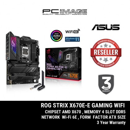ASUS ROG Strix X670E-E Gaming WiFi AMD X670 (Ryzen AM5) ATX motherboard, DDR5 support, PCIe® 5.0, WiFi 6E ASUS ROG Strix X670E-E Gaming WiFi AMD X670 (Ryzen AM5) ATX motherboard, DDR5 support, PCIe® 5.0, WiFi 6E