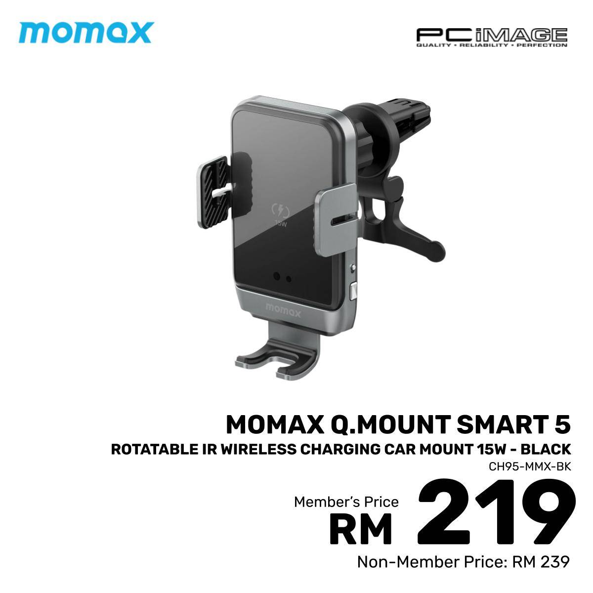 MOMAX Q.MOUNT Smart 5 Rotatable IR Wireless Charging Car Mount 15W
