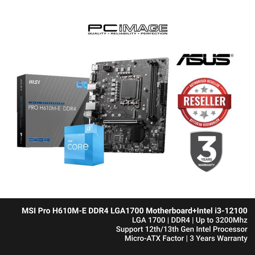 MSI Pro H610M-E DDR4 LGA1700 Motherboard+Intel Core i3-12100 Processor ...