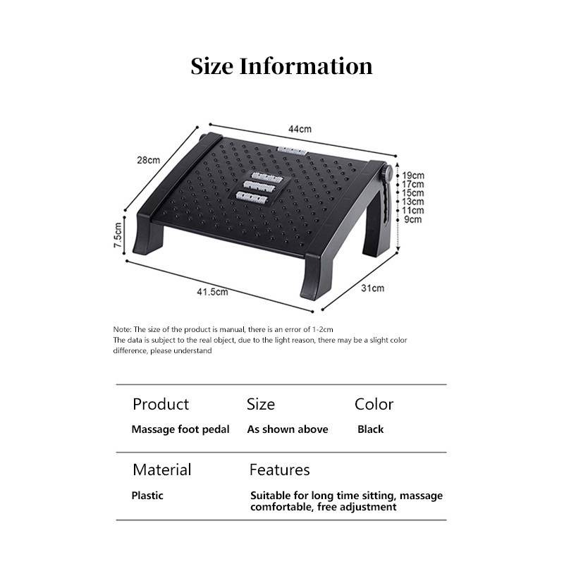 PLASTIC ERGONOMIC FOOT REST 6 HEIGHT ADJUSTMENT WITH MASSAGE ROLLER
