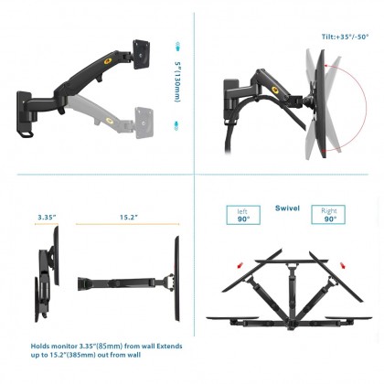 NB NORTH BAYOU F150 GAS STRUT FLEXI WALL MONITOR MOUNT ARM FOR 17"-35" , UP TO 10KG EACH