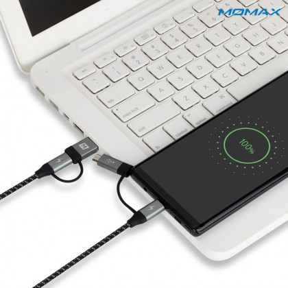 MOMAX DC12D ONELINK 4-IN-1 CABLE (USB A / TYPE-C TO MICRO USB / USB TYPE-C) 1.2M 3A - BLACK