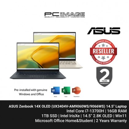 ASUS ZENBOOK 14X OLED (UX3404V-AM9060WS/9066WS) I7-13700H/ 16GB DDR4/ 1TB/ IrisXe/ 14.5" 2.8K 120Hz/ Win11/ OfficeHNS21/ 2Yrs Warranty
