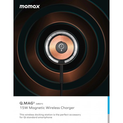 MOMAX UD21E Q.Mag 15W MagSafe Transparent Magnetic Wireless Charger 1.2M Dark Grey