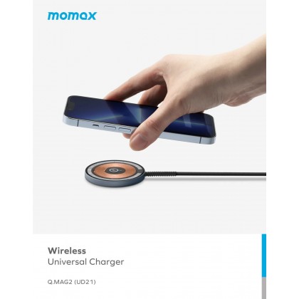 MOMAX UD21E Q.Mag 15W MagSafe Transparent Magnetic Wireless Charger 1.2M Dark Grey