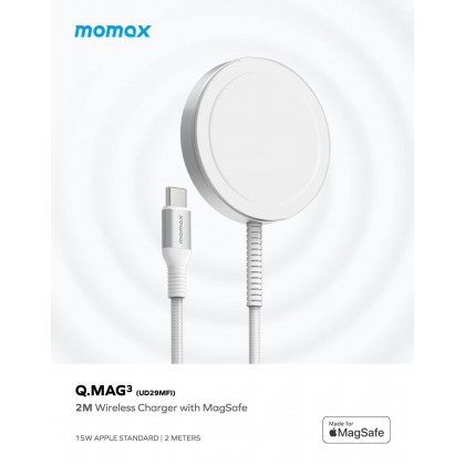 MOMAX UD29MFI MagSafe Wireless Fast Charger (MFI) 2M - Dark Grey