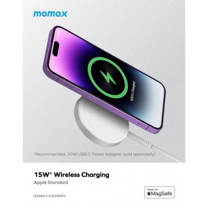 MOMAX UD29MFI MagSafe Wireless Fast Charger (MFI) 2M - Dark Grey