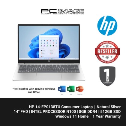 HP 14-EP0138TU 14" Laptop Silver (N100, 8GB 3200Mhz, 512GB SSD, Intel UHD, Win11H, OfficeHNS) 
