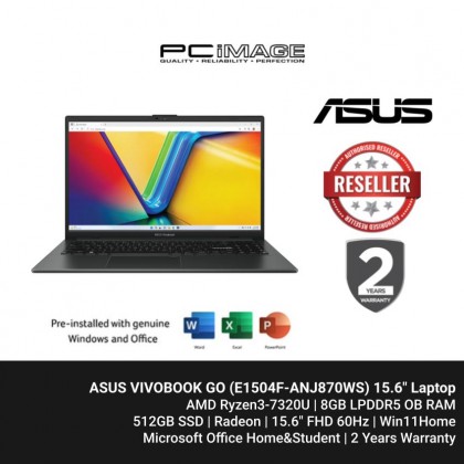 ASUS VIVOBOOK GO (E1504F-ANJ870WS) R3-7320U/ 8GB OB/512GB M.2/ Radeon/15.6" FHD 60Hz/Win11/HNS21/2 YEARS WITH 1 YEAR ADP/ Mixed Black