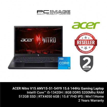 ACER Nitro V15 ANV15-51-54Y9 15.6 144Hz Gaming Laptop Black (i5-13420H, 8GB DDR5, 512GB SSD, RTX4050 6GB, Win11H) [CONTACT USE BEFORE PURCHASE FOR STOCKS STATUS]