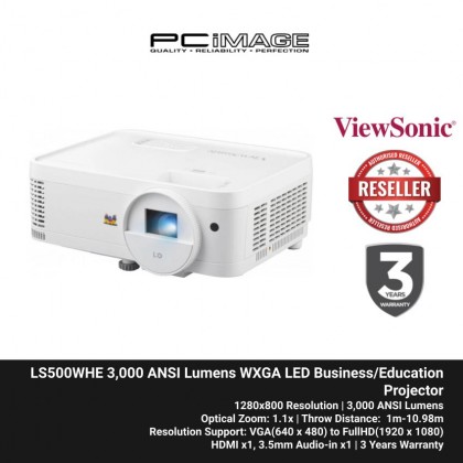 Viewsonic LS500WHE 3,000 ANSI Lumens WXGA LED Business/Education Projector (1280X800/LED/3000ANSI LUMEN/HDMI/SPK)