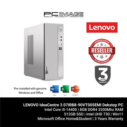 LENOVO IdeaCentre 3 07IRB8-90VT005EMI Dekstop PC Cloud Grey (i5-14400, 8GB 3200Mhz, 512GB SSD, Intel UHD, Win11H, OfficeHNS21)