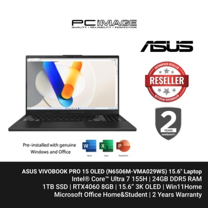 ASUS VIVOBOOK PRO 15 OLED (N6506M-VMA029WS) U7-155H/ 24GB DDR5/ 1TB M.2/ RTX4060 8GB/ 15.6" 3K OLED/ Win11H/ OfficeHNS/ 2 YEARS WARRANTY
