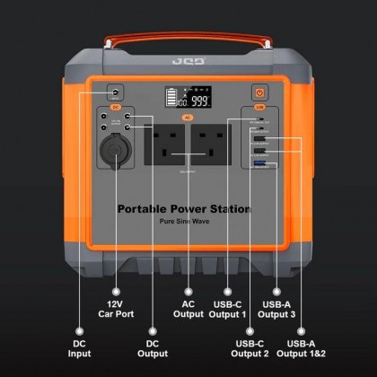 JQB FUSION 1000W POWER STATION WITH LED LIGHT - 716.8WH / 224000MAH / 2 AC 1000W / 10KG / 5YW