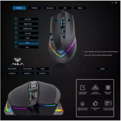 AULA F805 Gaming Mouse Marco 7 Programmable Buttons RGB Colorful Lighting 6 Gear DPI AULA F805 Gaming Mouse Marco 7 Programmable Buttons RGB Colorful Lighting 6 Gear DPI