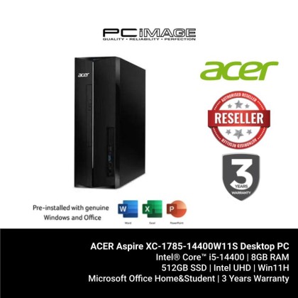 ACER Aspire XC-1785-14100W11S Desktop PC (i3-14100, 8GB DDR5, 512GB SSD, Intel, Win11H, OfficeHNS) ACER Aspire XC-1785-14100W11S Desktop PC (i3-14100, 8GB DDR5, 512GB SSD, Intel, Win11H, OfficeHNS)
