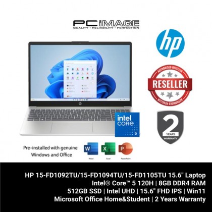 HP 15-FD1092TU/15-FD1094TU/15-FD1105TU 15.6" Laptop (5-120U, 8GB 3200Mhz, 512GB SSD, Intel, Win11H, OfficeHNS)