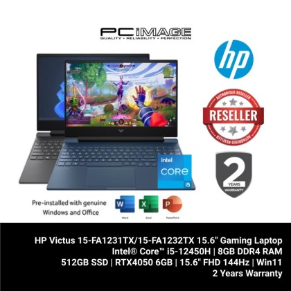HP Victus 15-FA1231TX/15-FA1232TX 15.6" Gaming Laptop (i5-12450H, 8GB 3200Mhz, 512GB SSD, RTX4050 6GB, Win11H)