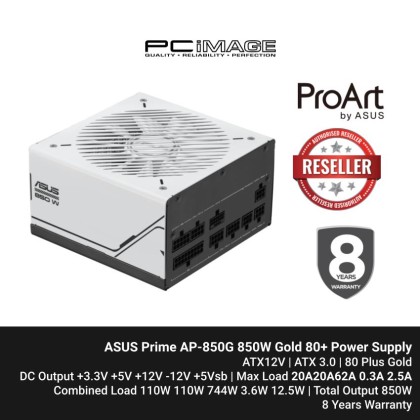 ASUS PRIME AP-850G 850W 80+ GOLD POWER SUPPLY (8YRS WARRANTY)