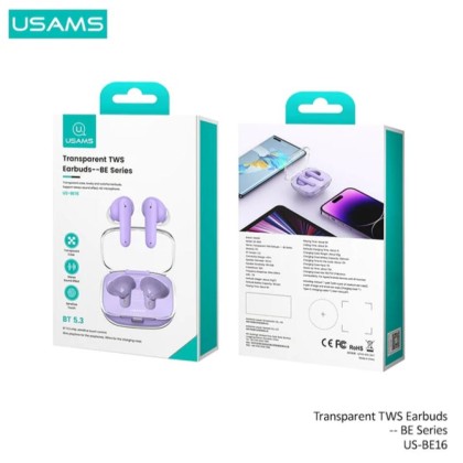 USAMS US-BE16 BE SERIES TRANSPARENT TWS EARBUDS - BT5.3 / PT 6H / CT 3H / 300MAH / 1YW