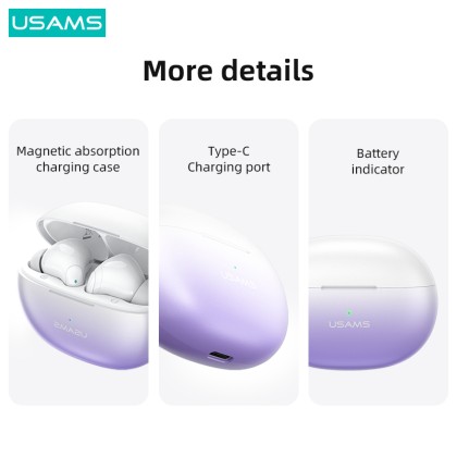USAMS US-XD19 X-DON SERIES DUAL MIC ENC TWS WIRELESS EARBUDS - BT5.3 / 400MAH / PT 6H / TT 3H / 1YW