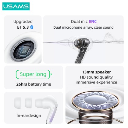 USAMS US-XD19 X-DON SERIES DUAL MIC ENC TWS WIRELESS EARBUDS - BT5.3 / 400MAH / PT 6H / TT 3H / 1YW