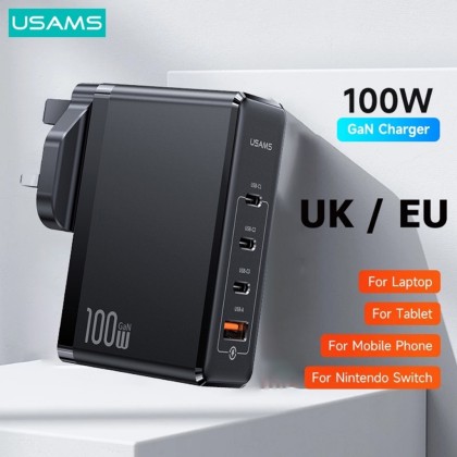 USAMS US-CC166 T51 100W 4 PORTS GAN FAST CHARGER (1QC + 3PD) - BLACK 1YW USAMS US-CC166 T51 100W 4 PORTS GAN FAST CHARGER (1QC + 3PD) - BLACK 1YW