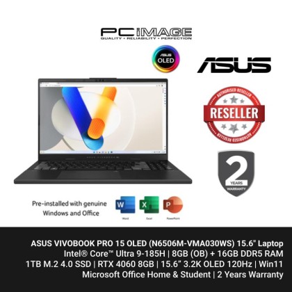 ASUS VIVOBOOK PRO 15 OLED (N6506M-VMA030WS) U9-185H/ 24GB DDR5/ 1TB M.2 SSD/ RTX 4060 8GB/ 15.6" 3.2K OLED 120GHz/ Win11/ OfficeHNS/ 2 Years Warranty - Earl Grey