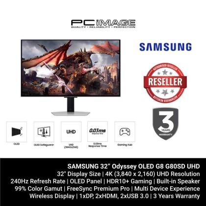 [ PRE-ORDER ] Samsung 32" Odyssey OLED G8 G80SD UHD 240Hz Gaming Monitor