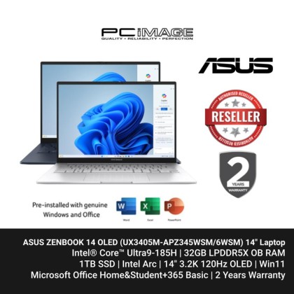 ASUS ZENBOOK 14 OLED (UX3405M-APZ345WSM/APZ346WSM) U9-185H/ 32GB LPDDR5X/ 1TB SSD/ Intel Arc/ 14" 3K OLED 120Hz Touch/ WIN11/ OFFICEHNS+365 BASIC/ 2 YEARS WARRANTY