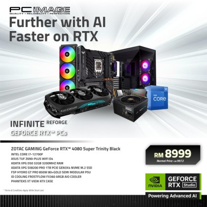 INFINITE REFORGE GeForce RTX™ PC - Intel Core i7-12700F/ ZOTAC GAMING GeForce RTX 4080 Super Trinity Black/ ASUS TUF Z690-Plus Wifi D4/ 32GB RAM/ 1TB PCIe Gen3x4 SSD/ FSP Hydro GT Pro 850W 80+Gold Semi Modular PSU
