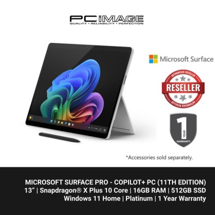 Microsoft Surface Pro - Copilot+ PC - 13" touchscreen - Snapdragon® X Plus 10 Core - 16GB Memory - 512GB SSD - Device Only - (Latest Model, 11th Edition) - Platinum + FREE BUNDLE
