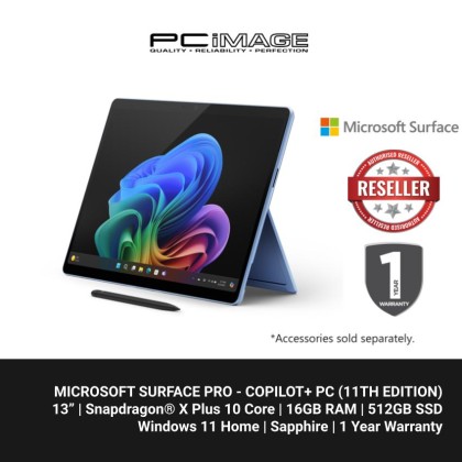 Microsoft Surface Pro - Copilot+ PC - 13" touchscreen - Snapdragon® X Plus 10 Core - 16GB Memory - 512GB SSD - Device Only - (11th Edition) - Sapphire