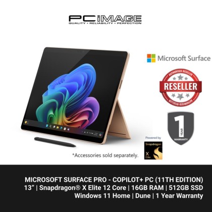 Microsoft Surface Pro - Copilot+ PC - 13" OLED touchscreen - Snapdragon® X Elite 12 Core - 16GB Memory - 512GB SSD - Device Only - (11th Edition) - Dune Microsoft Surface Pro - Copilot+ PC - 13" OLED touchscreen - Snapdragon® X Elite 12 Core - 16GB Memory - 512GB SSD - Device Only - (11th Edition) - Dune
