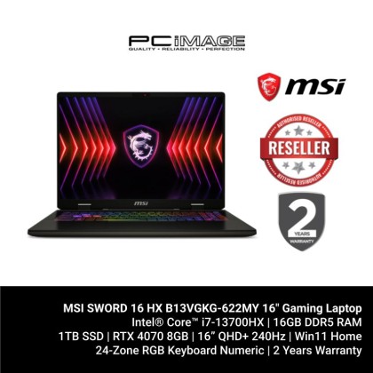 MSI SWORD 16 HX B13VGKG-622MY Gaming Laptop - Cosmos Gray (i7-13700HX, 16GB RAM, 1TB SSD, 16" QHD+(2560 x 1600) 240Hz, RTX 4070 8GB, W11) MSI SWORD 16 HX B13VGKG-622MY Gaming Laptop - Cosmos Gray (i7-13700HX, 16GB RAM, 1TB SSD, 16" QHD+(2560 x 1600) 240Hz, RTX 4070 8GB, W11)